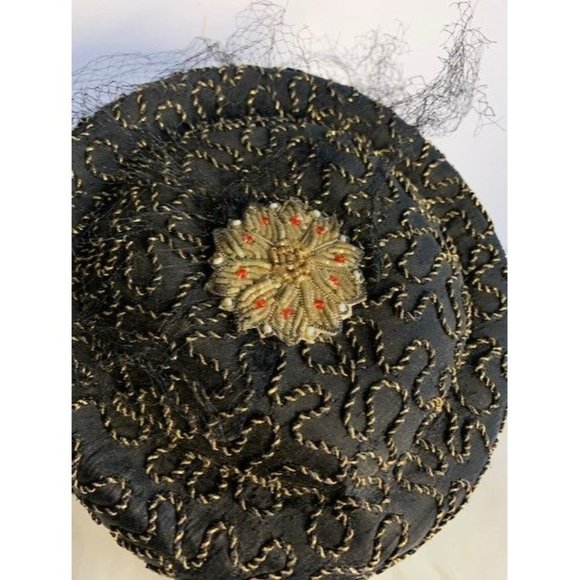 Vintage Black hat with gold & bead accents - Picture 4 of 5